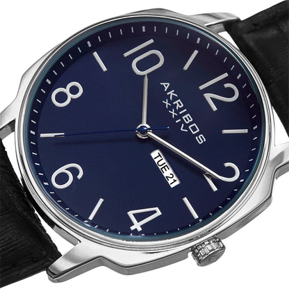 Akribos XXIV Silver Ion Plated Alloy Case on Black Strap, Black Dial with Silver Tone Hands