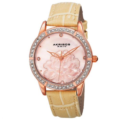 Akribos XXIV Yellow Gold Ion Plated Alloy Case on Gold Bracelet, Black Dial with Gold Tone Hands