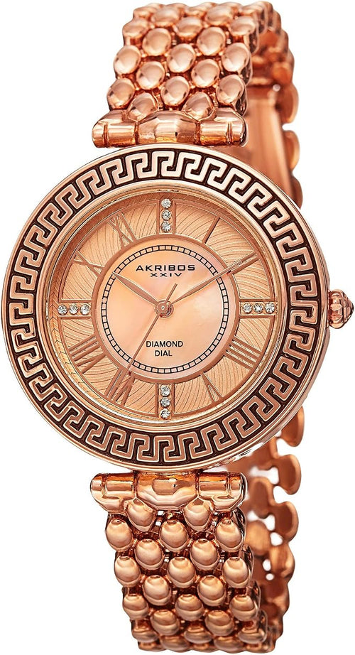 Akribos XXIV Rose Gold Ion Plated Alloy Case on Rose Gold Bracelet, Pink Mother of Pearl and Rose Gold Dial with Rose Gold Tone Hands