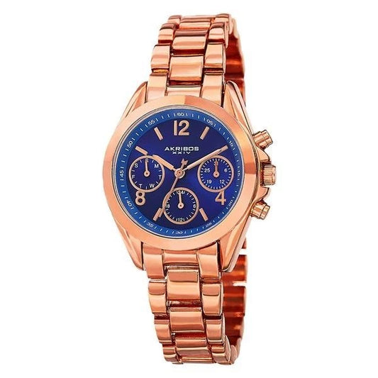 Akribos XXIV Rose Gold Flashed Alloy Case on Rose Gold Bracelet, Royal Blue Dial with Rose Gold Tone Hands