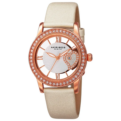 Akribos XXIV Rose Gold Ion Plated Alloy Case on Rose Gold Bracelet, White Dial with Rose Gold Tone Hands
