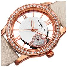 Akribos XXIV Rose Gold Ion Plated Alloy Case on Rose Gold Bracelet, White Dial with Rose Gold Tone Hands