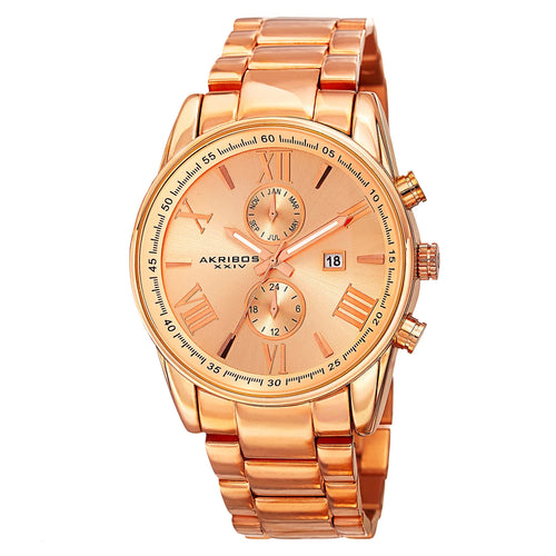 Akribos XXIV Rose Gold Ion Plated Alloy Case on Rose Gold Bracelet, Rose Gold Dial with Rose Gold Tone Hands