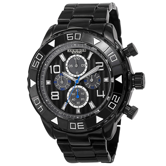 Akribos XXIV Black Ion Plated Alloy Case on Black Bracelet, Black Dial with Silver Tone Hands