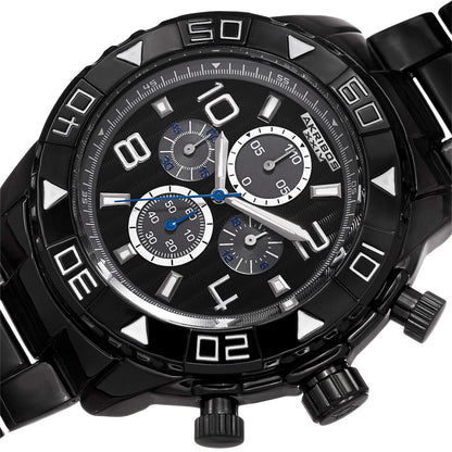 Akribos XXIV Black Ion Plated Alloy Case on Black Bracelet, Black Dial with Silver Tone Hands
