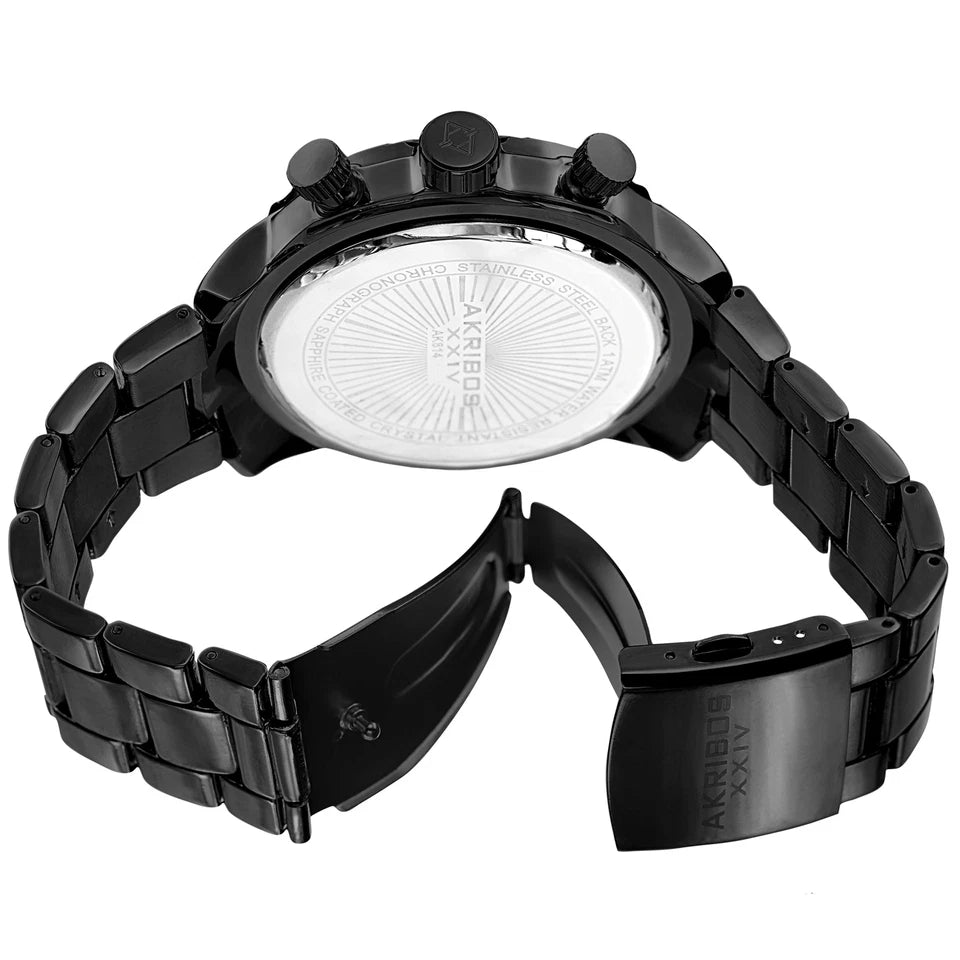 Akribos XXIV Black Ion Plated Alloy Case on Black Bracelet, Black Dial with Silver Tone Hands