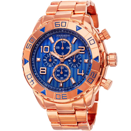 Akribos XXIV Rose Gold Ion Plated Alloy Case on Rose Gold Bracelet, Blue Dial with Rose Gold Tone Hands