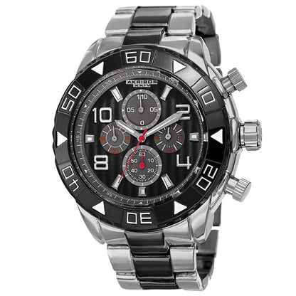 Akribos XXIV Silver and Black Ion Plated Alloy Case on Silver and Black Bracelet, Black Dial with Black Hands
