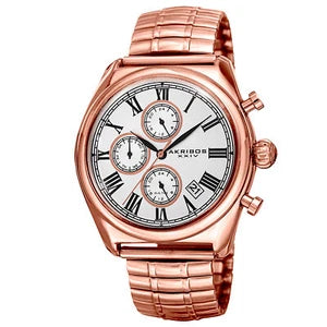 Akribos XXIV Rose Gold Ion Plated Alloy Case on Rose Gold Bracelet, Silver Dial with Black and Rose Gold Tone Hands