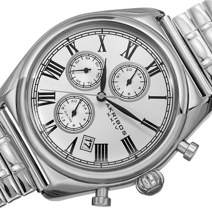 Akribos XXIV Silver Ion Plated Alloy Case on Silver Bracelet, Silver Dial with Black and Silver Tone Hands