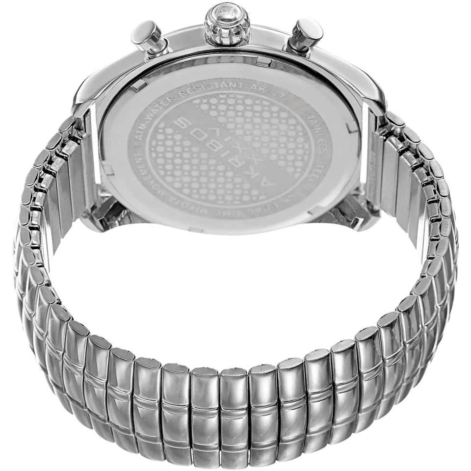 Akribos XXIV Silver Ion Plated Alloy Case on Silver Bracelet, Silver Dial with Black and Silver Tone Hands