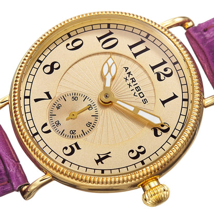 Akribos XXIV Yellow Gold Tone Alloy Case on Purple Strap, Yellow Gold Dial with Gold Tone Hands
