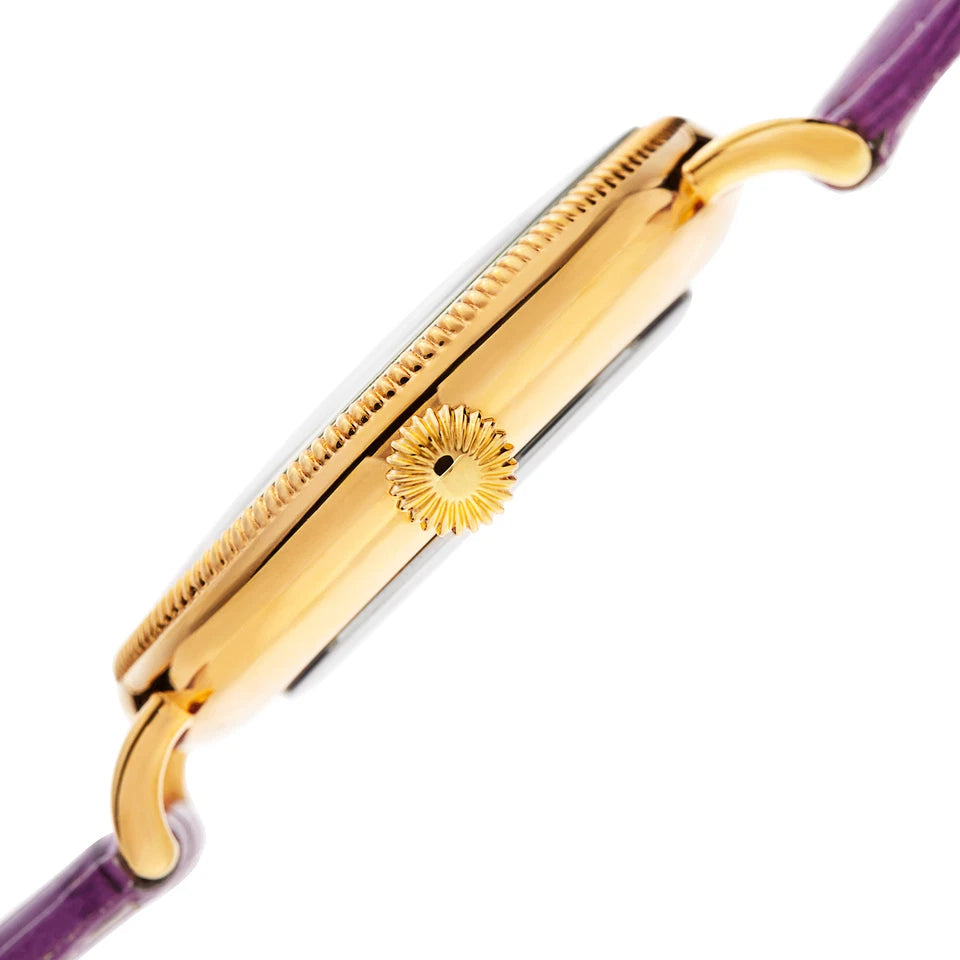 Akribos XXIV Yellow Gold Tone Alloy Case on Purple Strap, Yellow Gold Dial with Gold Tone Hands