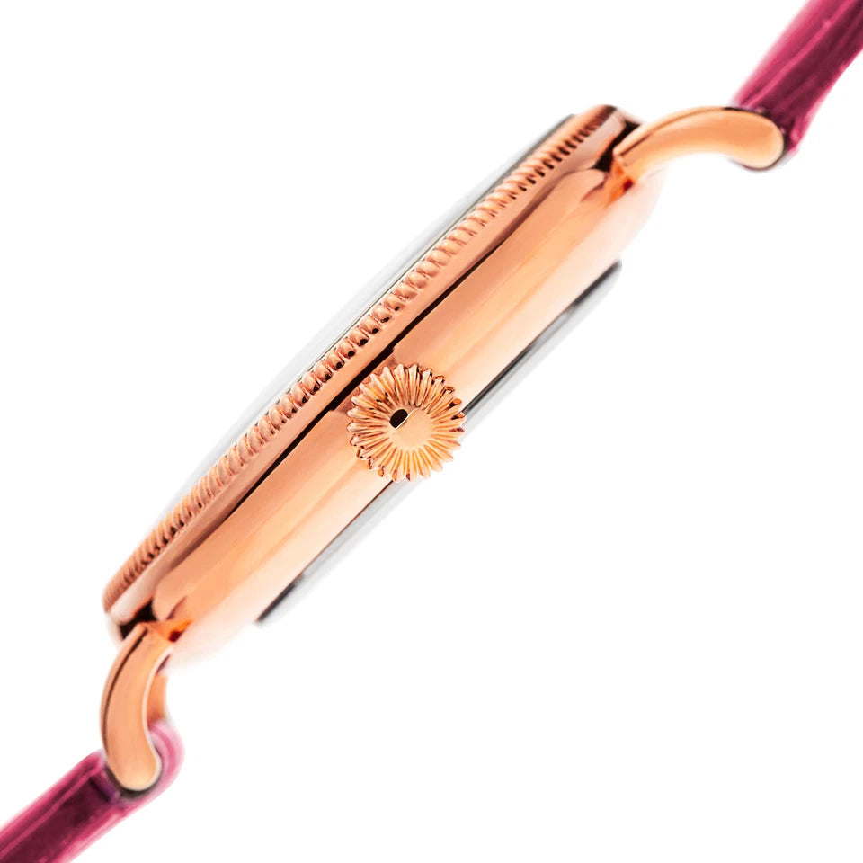 Akribos XXIV Rose Gold Tone Alloy Case on Fuchsia Strap, Silver Dial with Rose Gold Tone Hands