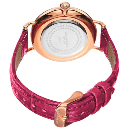 Akribos XXIV Rose Gold Tone Alloy Case on Fuchsia Strap, Silver Dial with Rose Gold Tone Hands