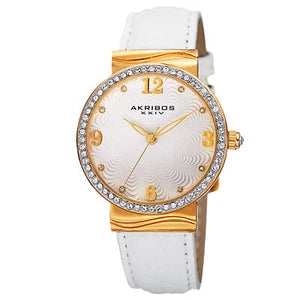 Akribos XXIV Yellow Gold Ion Plated Alloy Case on White Strap, White Dial with Gold Tone Hands