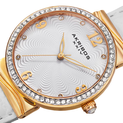 Akribos XXIV Yellow Gold Ion Plated Alloy Case on White Strap, White Dial with Gold Tone Hands