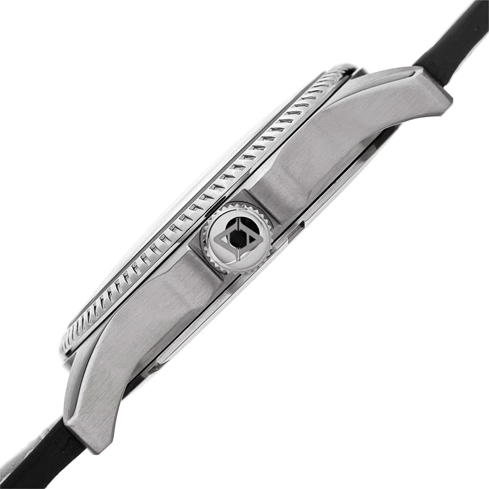 Akribos XXIV Silver Tone Case on Black Strap, Black  Dial with Black with Luminous Fill Hands