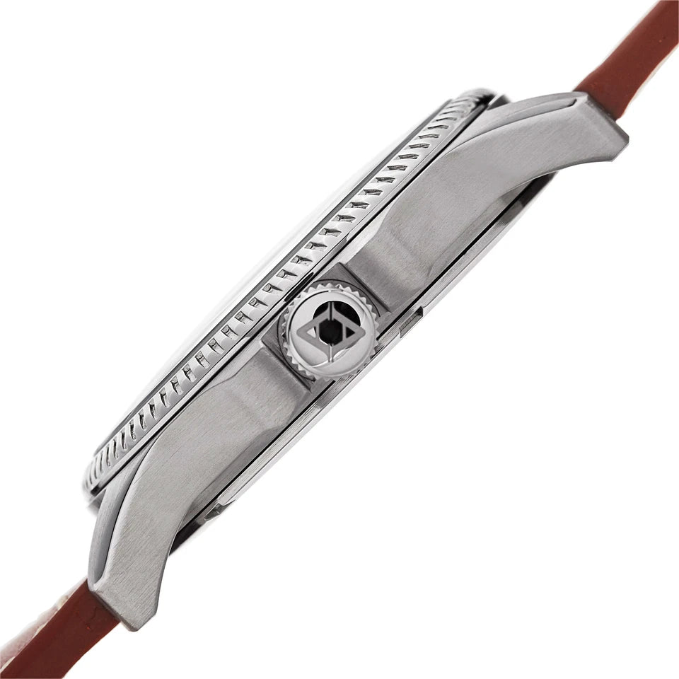 Akribos XXIV Silver Tone Case on Cognac Strap, Silver Dial with Black with Luminous Fill Hands