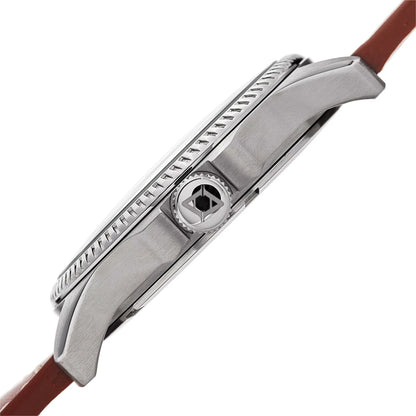 Akribos XXIV Silver Tone Case on Cognac Strap, Silver Dial with Black with Luminous Fill Hands