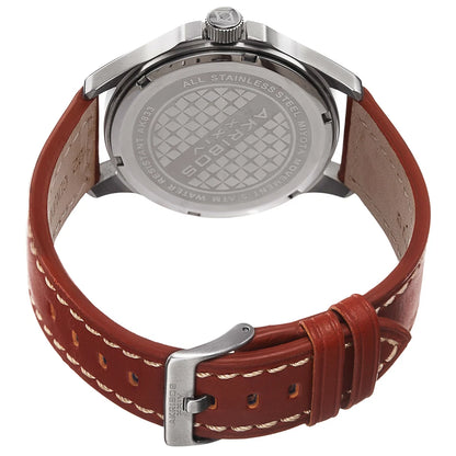 Akribos XXIV Silver Tone Case on Cognac Strap, Silver Dial with Black with Luminous Fill Hands