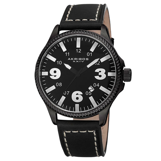 Akribos XXIV Black Case on Black Strap, Black Dial with Black and White Hands