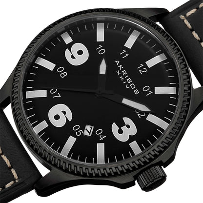 Akribos XXIV Black Case on Black Strap, Black Dial with Black and White Hands