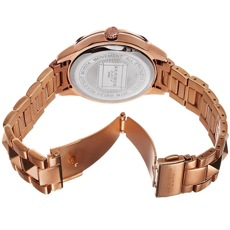 Akribos XXIV Rose Gold Tone Stainless Steel Case on Rose Gold Bracelet, Silver Dial with Rose Gold Tone Hands