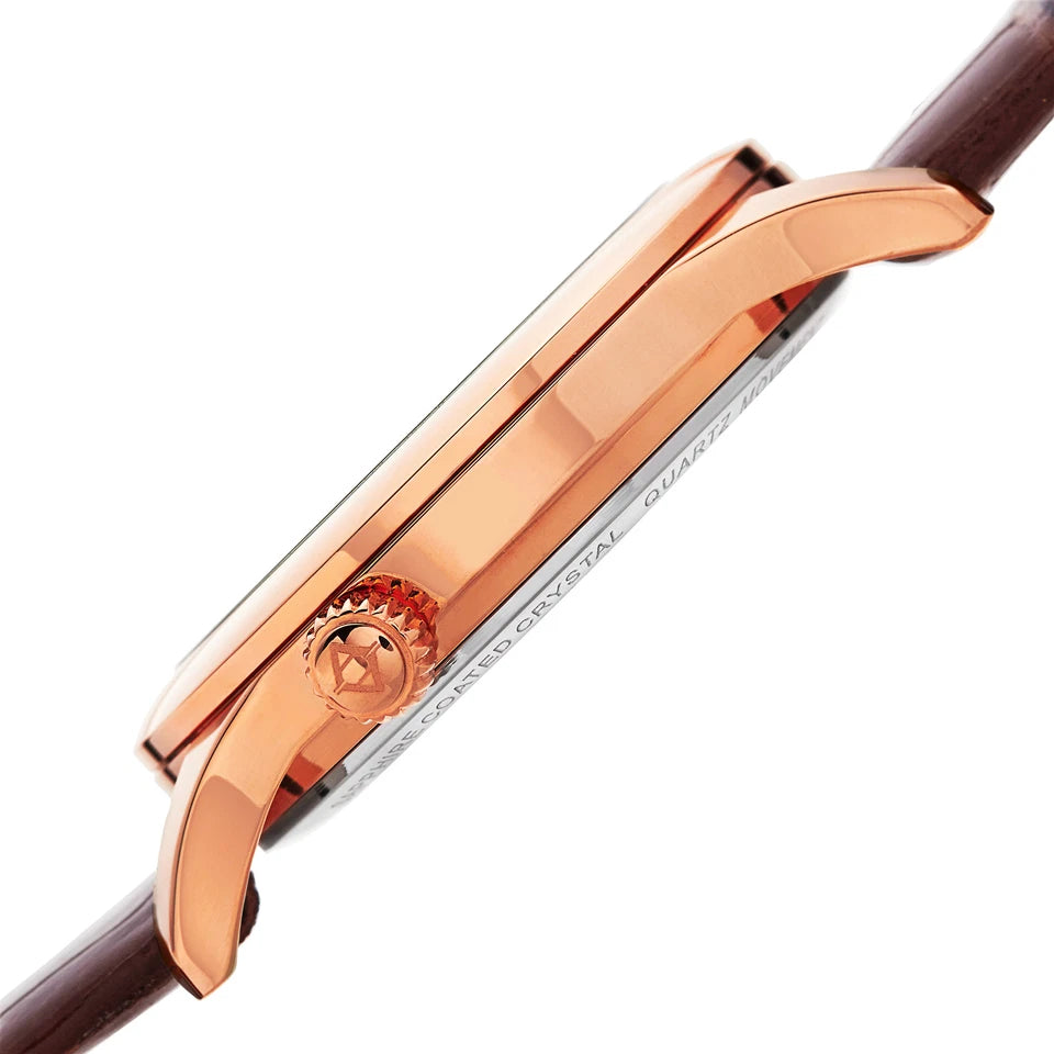 Akribos XXIV Rose Gold Tone Base Metal Case on Brown Strap, See Thru, Silver and Rose Gold Dial with Rose Gold Tone Hands