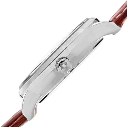 Akribos XXIV Silver Tone Alloy Case on Cognac with White Stitching Strap, Silver Dial with Silver Tone Hands