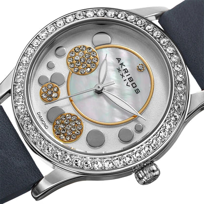 Akribos XXIV Silver Tone Case on Gray Strap, White Mother of Pearl and Silver Dial with Silver Tone Hands