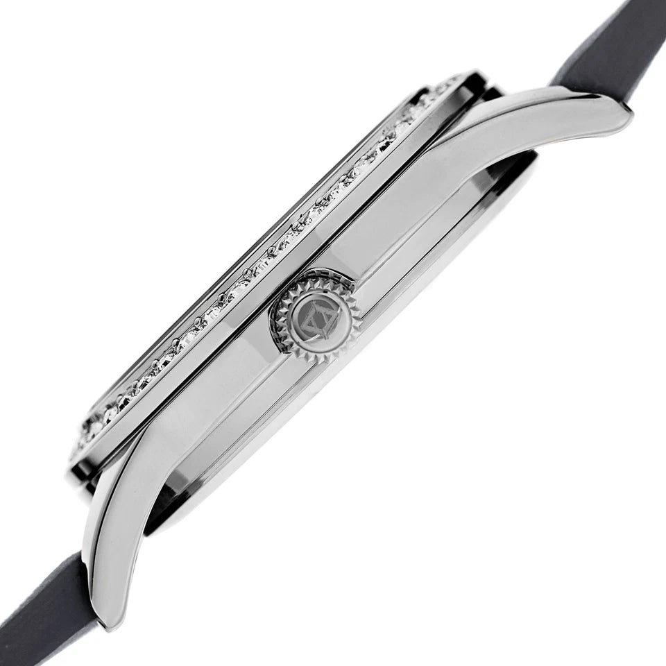 Akribos XXIV Silver Tone Case on Gray Strap, White Mother of Pearl and Silver Dial with Silver Tone Hands