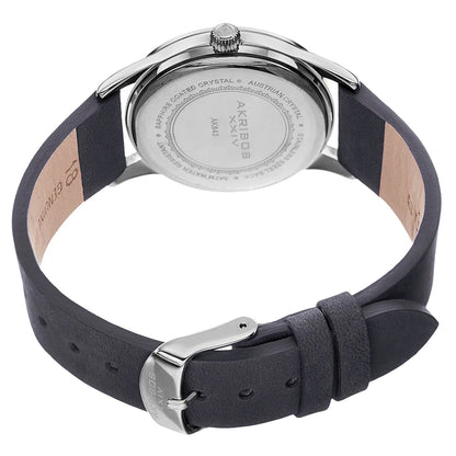Akribos XXIV Silver Tone Case on Gray Strap, White Mother of Pearl and Silver Dial with Silver Tone Hands