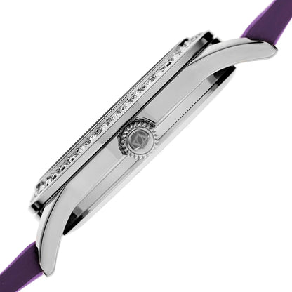 Akribos XXIV Silver case, Silver dial, Purple (Violet) crazy horse leather strap, Swarovski crystals, 1 genuine diamond, Silver-tone bubbles on dial