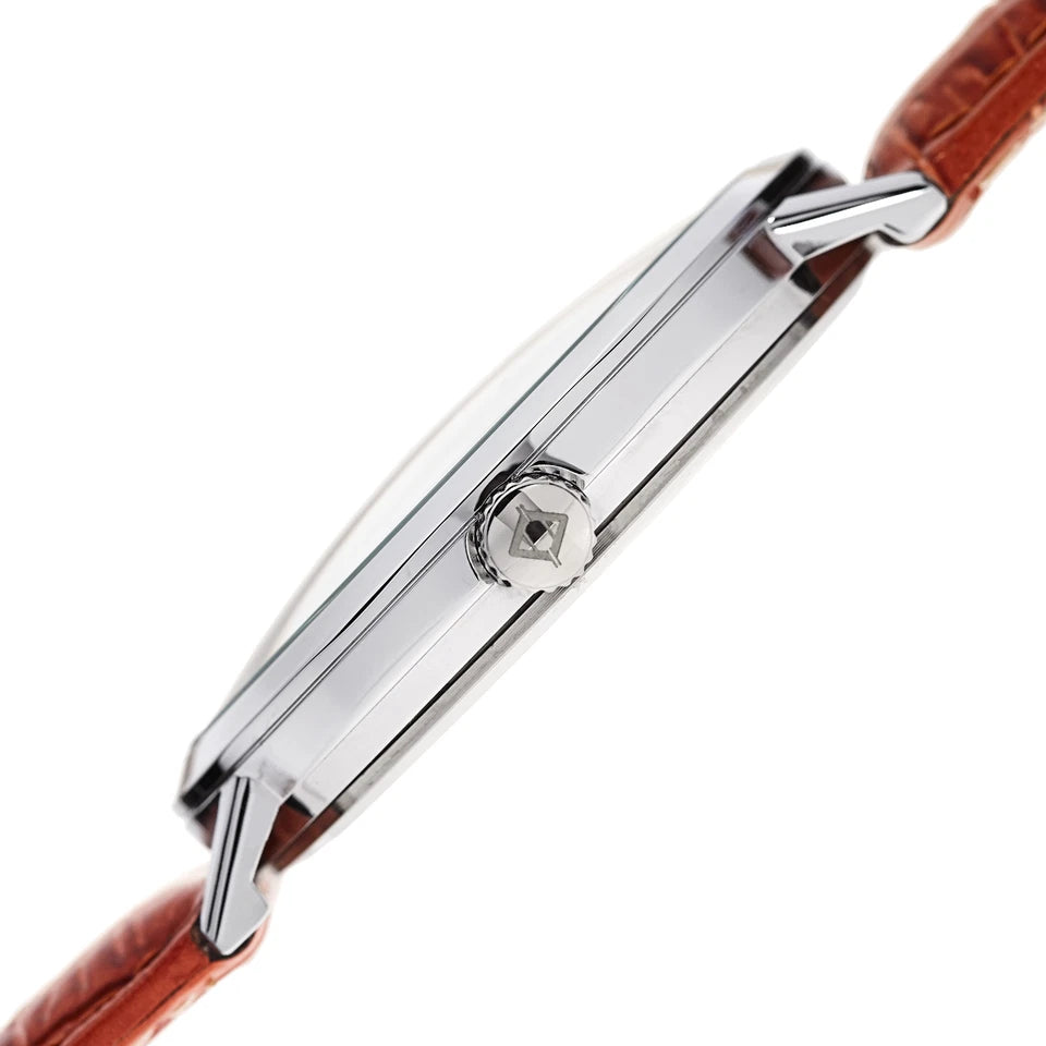 Akribos XXIV Silver Tone Case on Cognac Strap, Silver Dial with Silver Tone Hands