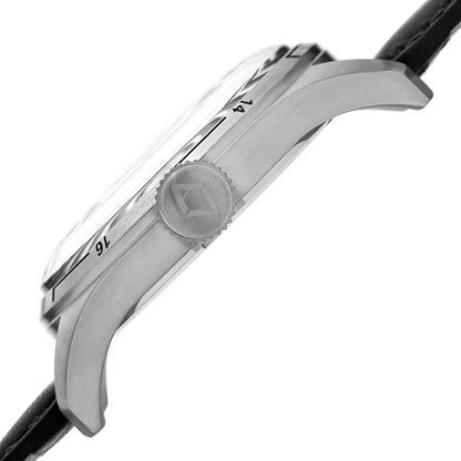 Akribos XXIV Silver Tone Case on Black Strap, Silver Dial with Silver Tone and Red Hands