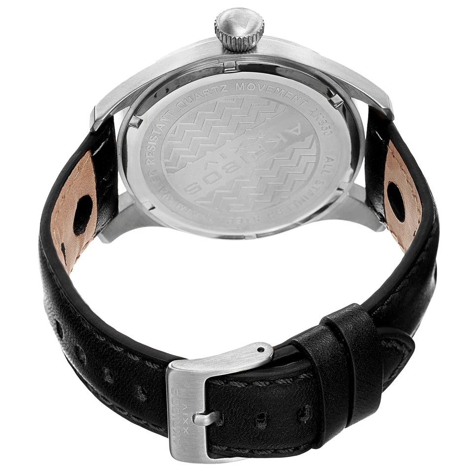 Akribos XXIV Silver Tone Case on Black Strap, Silver Dial with Silver Tone and Red Hands