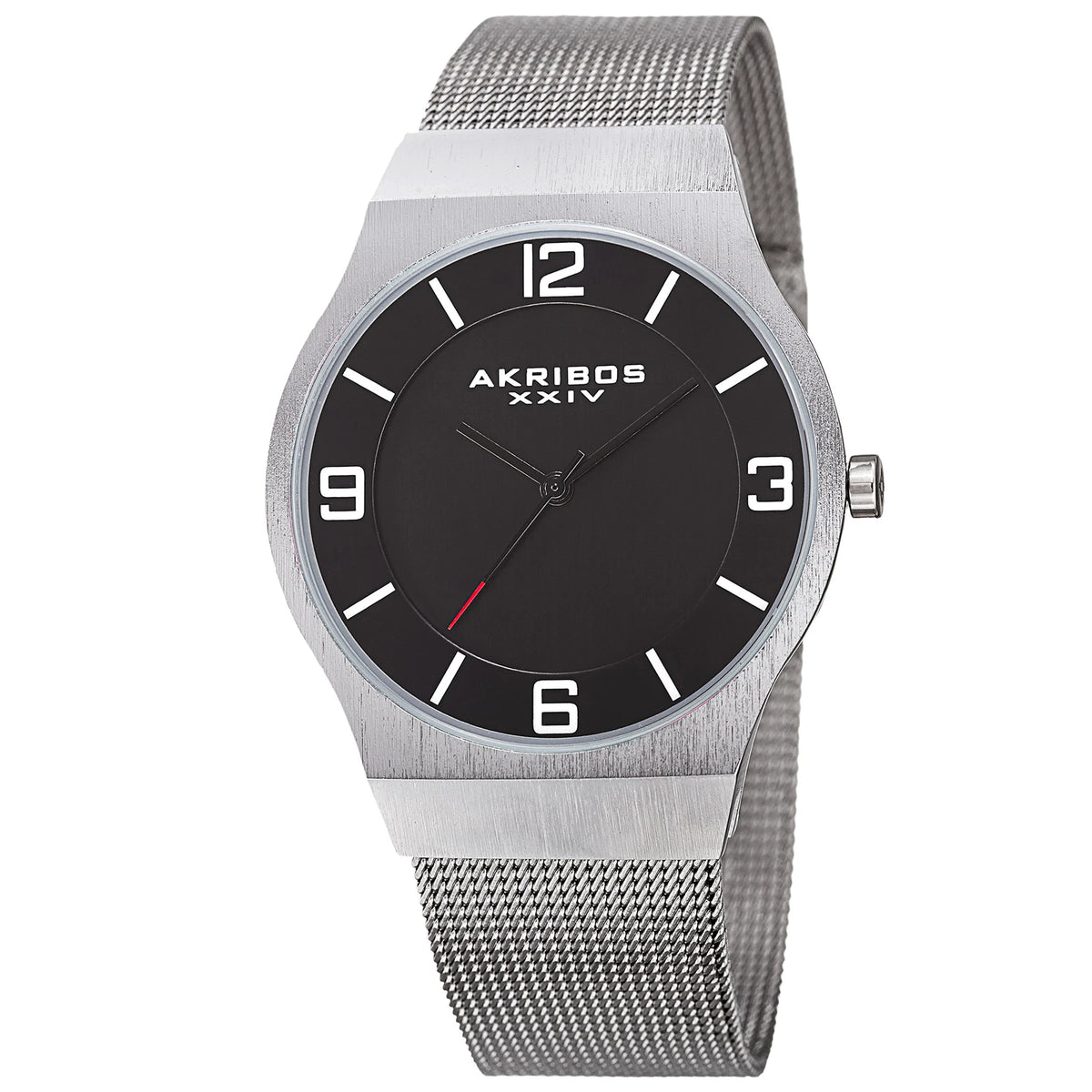 Akribos XXIV Silver tone Case on Silver Bracelet, Black Dial with Black Hands