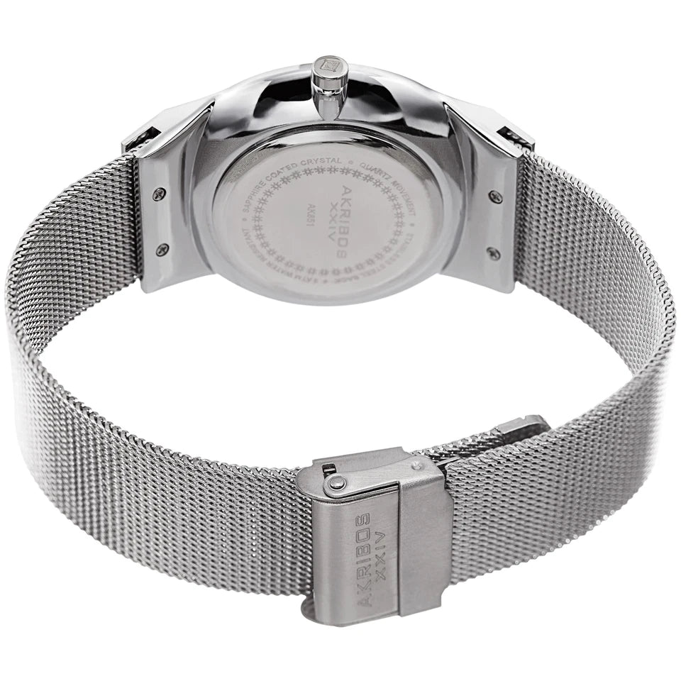 Akribos XXIV Silver tone Case on Silver Bracelet, Black Dial with Black Hands