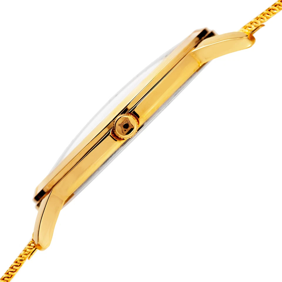 Akribos XXIV Gold Tone Case on Yellow Gold Bracelet, Silver Dial with Gold Tone Hands