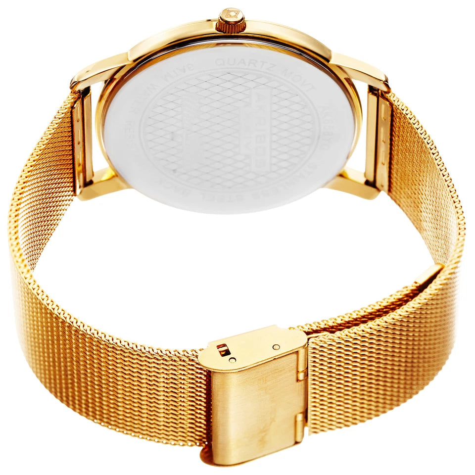 Akribos XXIV Gold Tone Case on Yellow Gold Bracelet, Silver Dial with Gold Tone Hands