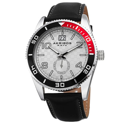 Akribos XXIV Silver Tone Case on Black Strap, Silver Dial with Silver Tone Hands