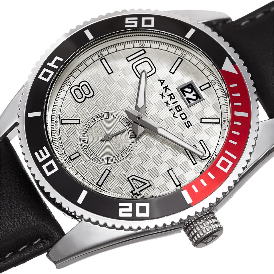 Akribos XXIV Silver Tone Case on Black Strap, Silver Dial with Silver Tone Hands