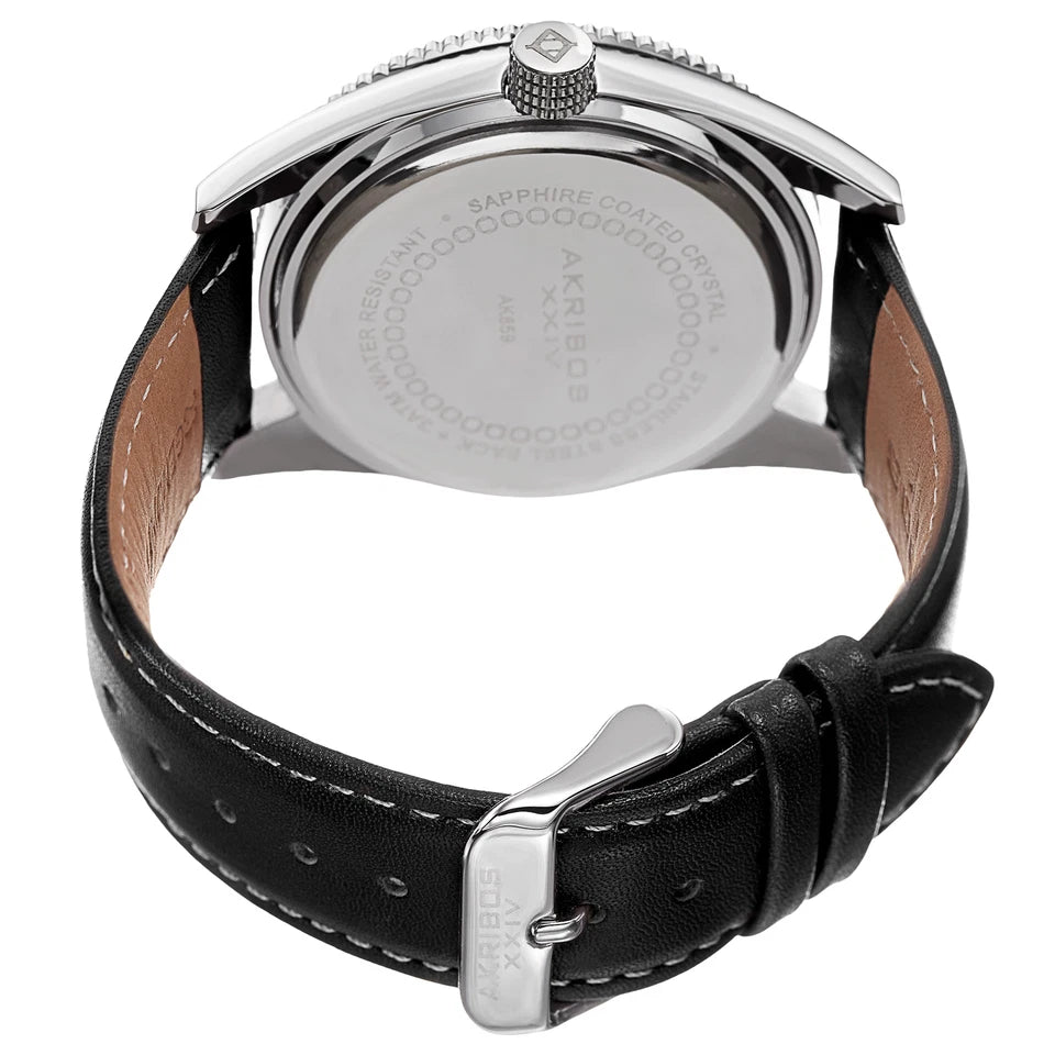 Akribos XXIV Silver Tone Case on Black Strap, Silver Dial with Silver Tone Hands