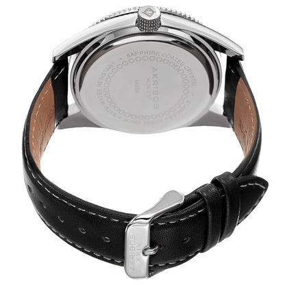 Akribos XXIV Silver Tone Case on Black Strap, Silver Dial with Silver Tone Hands