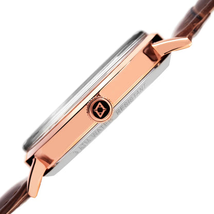 Akribos XXIV Rose Gold Tone Case on Brown Strap, Rose Gold and See Thru Dial with Rose Gold Tone Hands