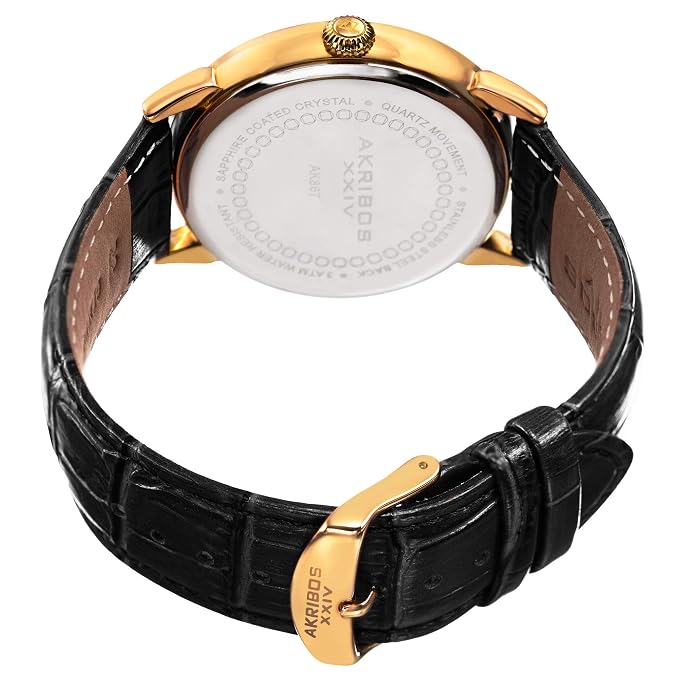 Akribos XXIV Gold Tone Case on Black Strap, Silver Dial with Gold Tone Hands
