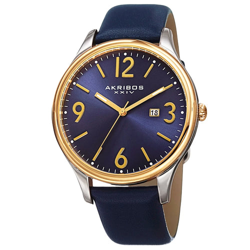 Akribos XXIV Two Tone Case on Blue Strap, Blue Dial with Gold Tone Hands