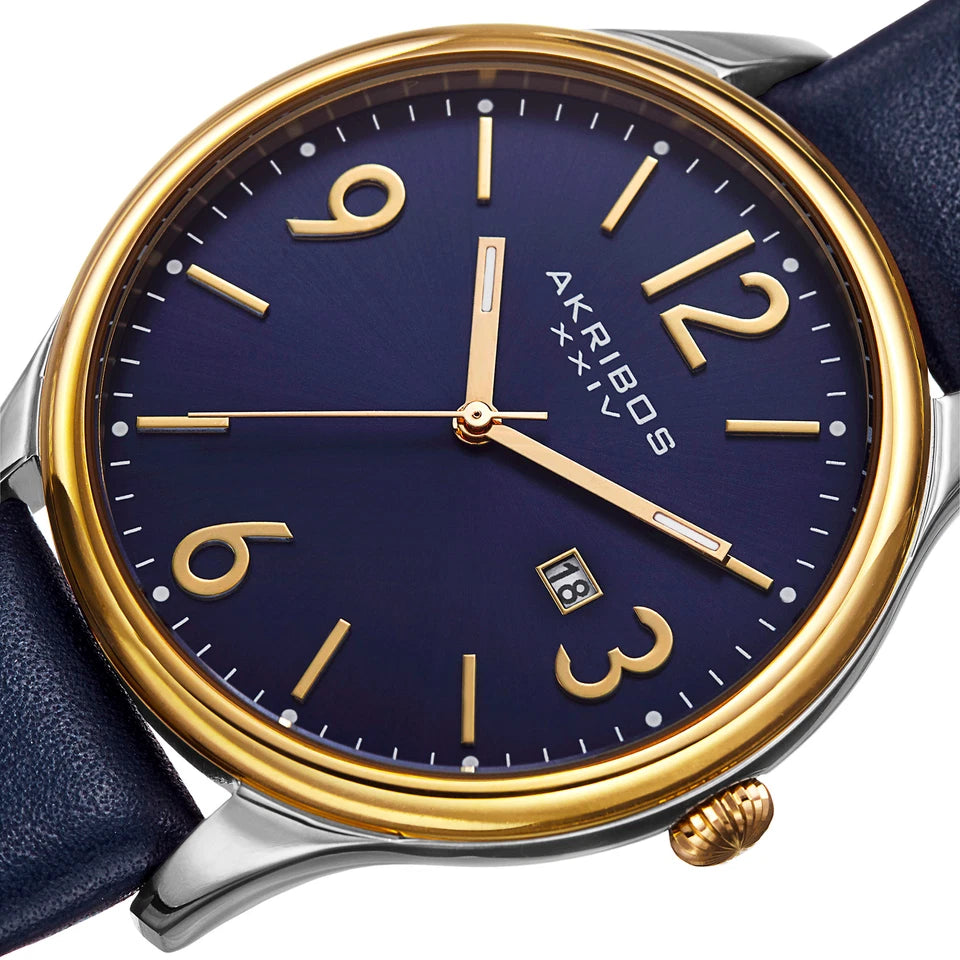 Akribos XXIV Two Tone Case on Blue Strap, Blue Dial with Gold Tone Hands