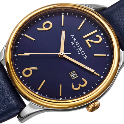 Akribos XXIV Two Tone Case on Blue Strap, Blue Dial with Gold Tone Hands